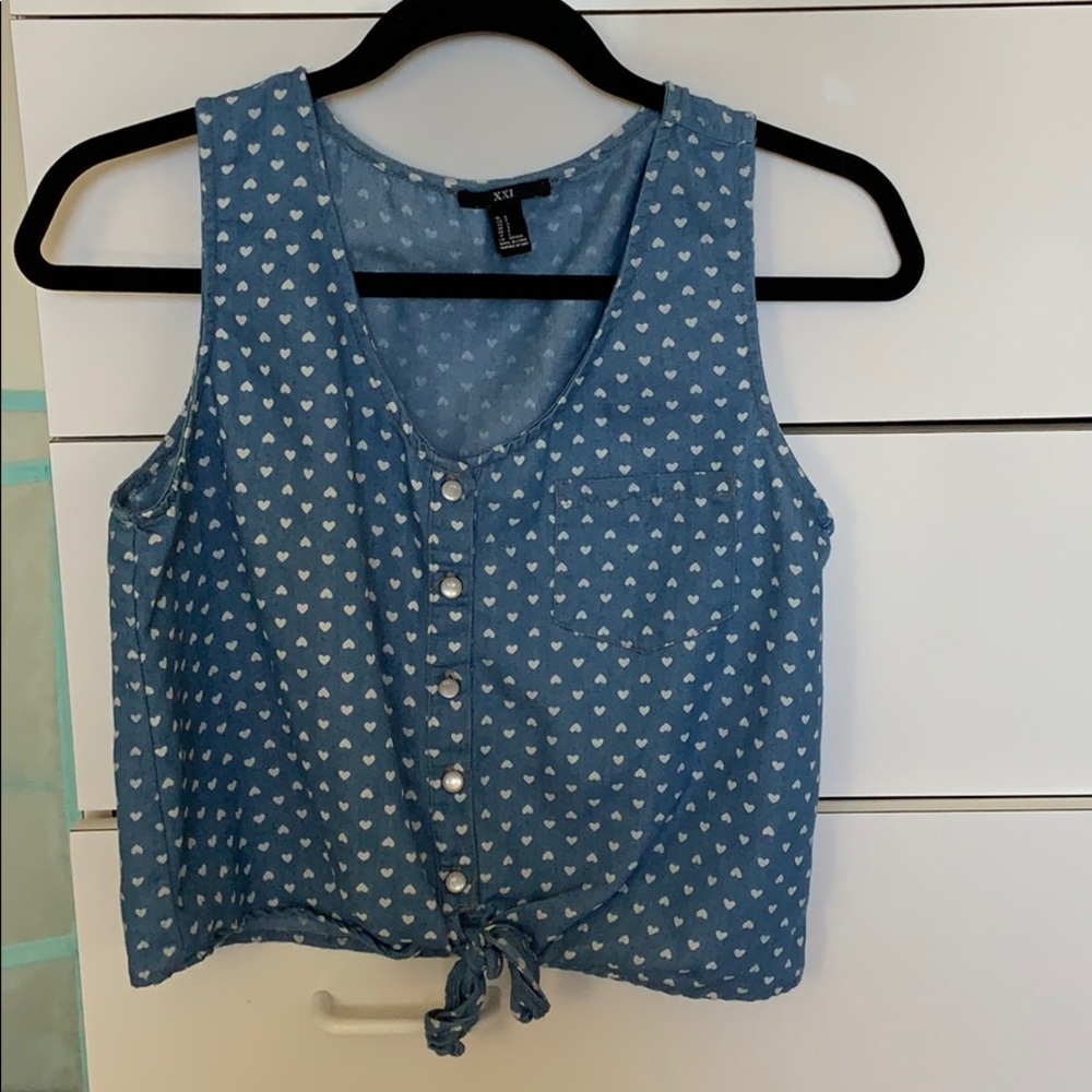 Blue heart print tank top